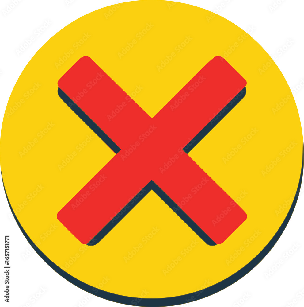 Fototapeta premium Cancel symbol within a clean yellow circle PNG isolated transparent background. Red Cancel icon, rejection vector, disapproval symbol, negative mark, cross mark, denied, failed, unavailable
