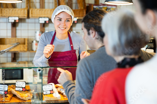 Принти на полотні Queue of customers is lined up at counter of bakery