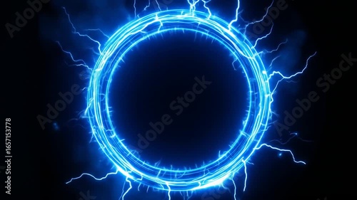 Electric Blue Energy Ring with Dynamic Lightning Effects