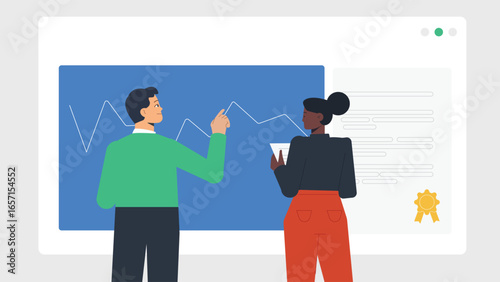 Business Professionals Analyzing Growth Chart on Digital Screen