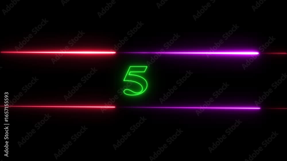 Purple or red Glowing neon numbers from 0 to 10 countdown in neon line ...