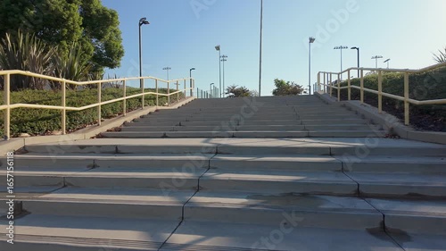 Moving up on a concrete stairs in a urban park
