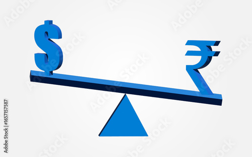 Rupee vs dollar balance concept image, weighing Rupee and dollar 