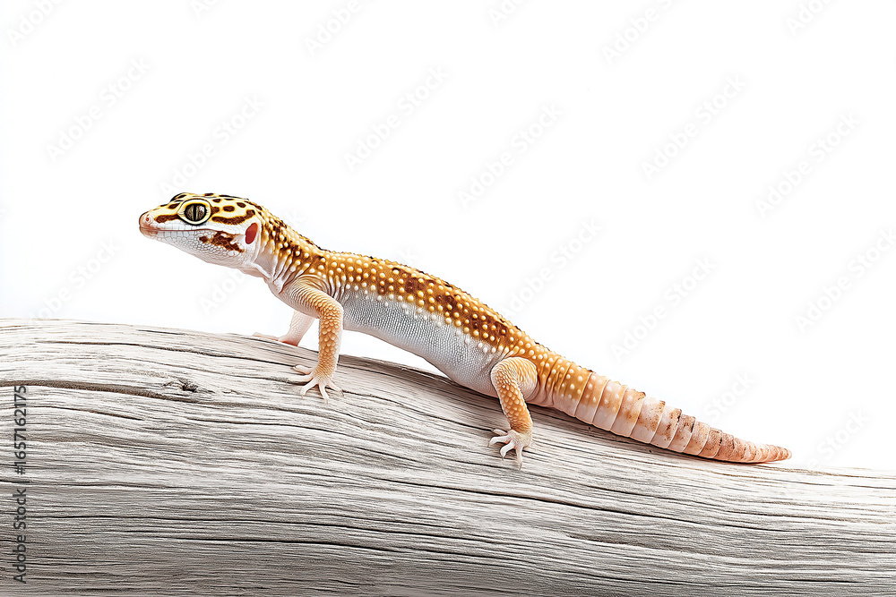 Naklejka premium Leopard Gecko, Gecko, leopard gecko, lizard, reptile, gecko, animal, wildlife, leopard, pet, wild, nature, white, isolated, yellow, amphibian, salamander, close-up, macro, eye, eublepharis macularius,