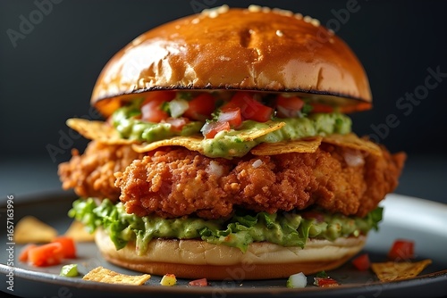 Wallpaper Mural crispy nacho chicken burger with guacamole, pico de gallo, and tortilla chips Torontodigital.ca