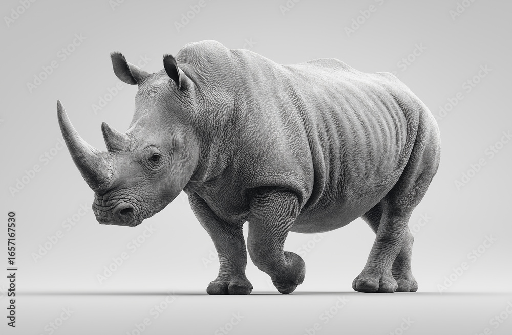 Obraz premium rhinoceros, rhino, animal, wildlife, mammal, big, safari, wild, horn, nature, zoo, family, large, dangerous, animals, endangered, isolated, white, horned, white rhinoceros, white background, huge,