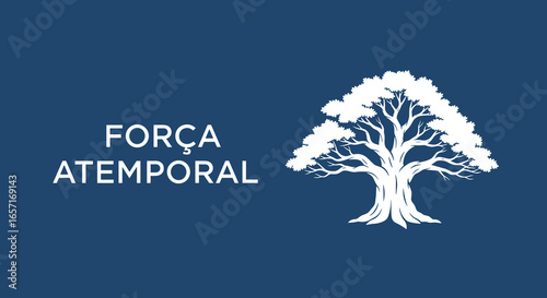 Força Atemporal. Ilustração de árvore robusta e frondosa simbolizando resiliência, estabilidade e longevidade. Logotipo da natureza.