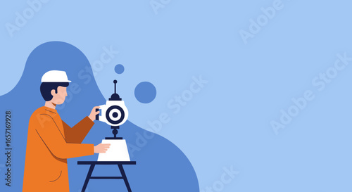 Engineer in a hard hat operates robotic industrial equipment, symbolizing automation, smart manufacturing, and technological advancement in industry.