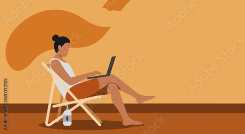 Person working remotely on a laptop from a comfortable chair, embodying flexible work, travel, and a modern digital lifestyle.