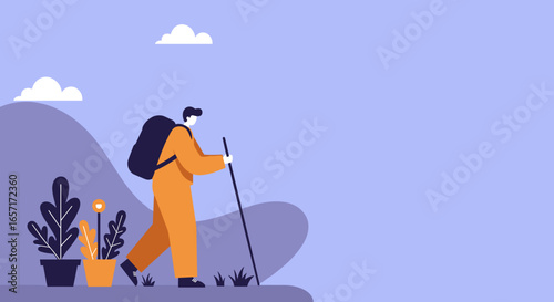 A person enjoys a solitary hike through a scenic landscape, embodying adventure, exploration, and the active lifestyle of travel and nature.