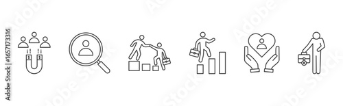 Employee Life Cycle icon set with attraction, recruitment, onboarding, development, retention, separation icon vector illustration