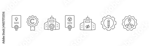 Intellectual Property types icon set with patent, copyright, trademark, plant variety, trade secret, industrial design and geographical indications concept illustration