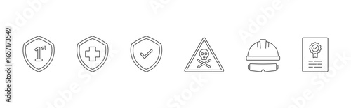 Work Safety icon set with safety first, health, insurance, hazards, protection and regulation concept illustration