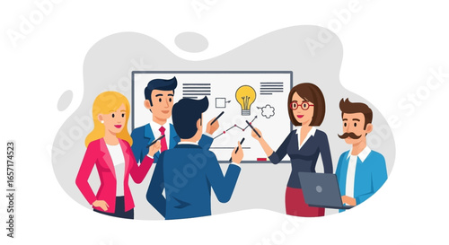 Diverse business team collaborates on a strategic project, analyzing data and generating innovative ideas in a professional office setting. Ideal for business, teamwork, and innovation concepts.