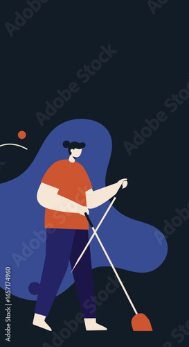 Person tidily sweeping with a broom and dustpan, embodying domestic chores, cleanliness, and home maintenance. Ideal for lifestyle and household concepts.