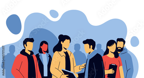 Diverse group of people collaborating, networking, or engaging in discussion. Ideal for business, team building, or community concepts.