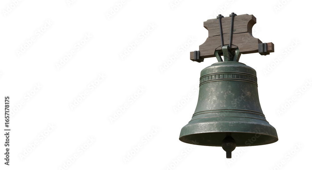 Fototapeta premium Church bell, realistic render, white background, religious architecture, minimalistic style.