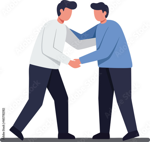 Two men shaking hands in friendly greeting gesture vector illustration for business or social interaction concepts 