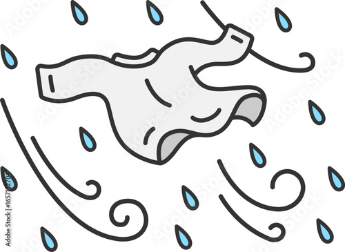 強風で飛ばされてしまった、洗濯物のイラスト｜強風・大雨・台風の日