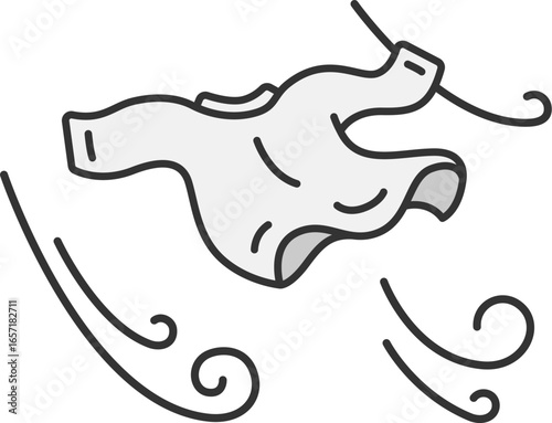 風で飛ばされてしまった、洗濯物のイラスト｜強風・台風の日