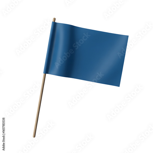 Fototapeta Naklejka Na Ścianę i Meble -  Miniature Blue flag waving gently on wooden pole, perfect for business announcements, marketing campaigns, and events