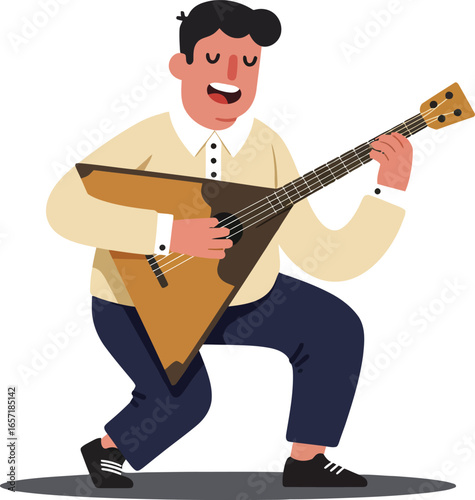 Man playing balalaika traditional stringed musical instrument performing music illustration vector 