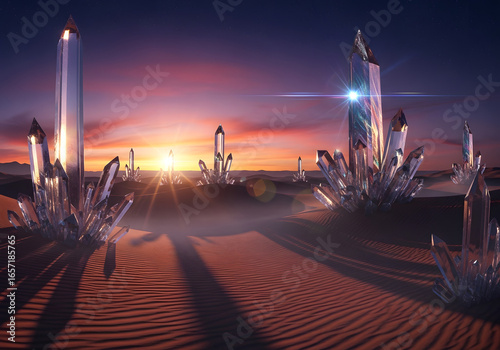Crystal Desert at Sunrise – Futuristic Fantasy Landscape