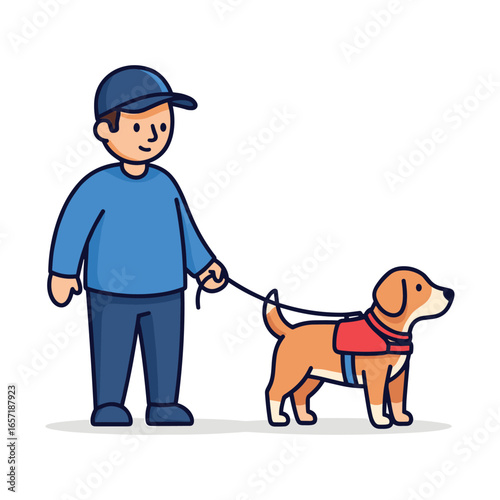 Man walking service dog illustration for healthcare and accessibility marketing campaigns