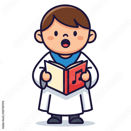 Cartoon Choir Boy Singing with Music Book Vector Illustration for Children's Books and Animation