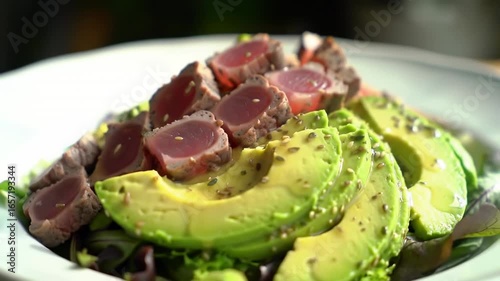 Tuna and avocado salad on a plate