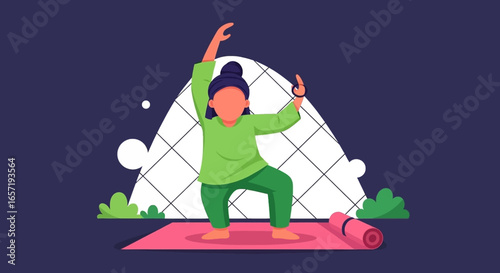 An illustration of a person on a yoga mat, embodying fitness, well-being, and a healthy lifestyle. Perfect for wellness and exercise concepts.