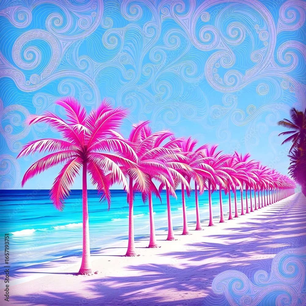 Naklejka premium pink palm trees on the beach