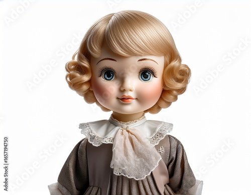 Generated image Children's toys - porcelain doll on a white background without shadows