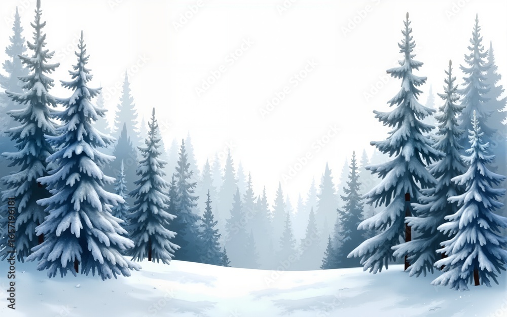 Fototapeta premium Watercolor winter forest illustration on transparent background, perfect for Christmas cards or. High quality