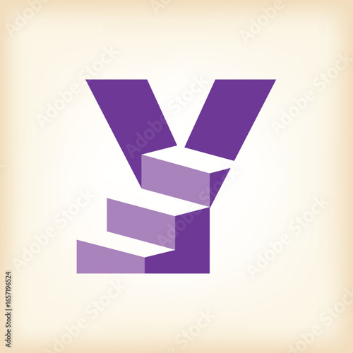 The image shows a flat logo design of an initial letter Y with stairs in purple color that looks clean and modern on a white background