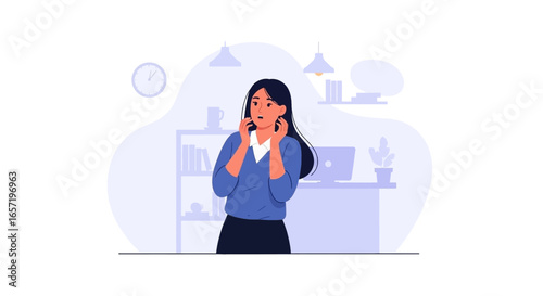 Worried woman showing stress in a modern office environment. Illustrates anxiety, pressure, and mental health challenges at work or home.