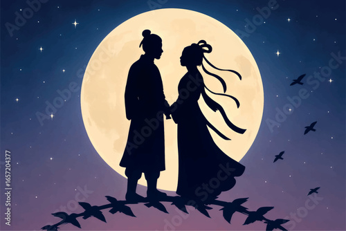 Romantic Silhouette Couple Under Full Moon