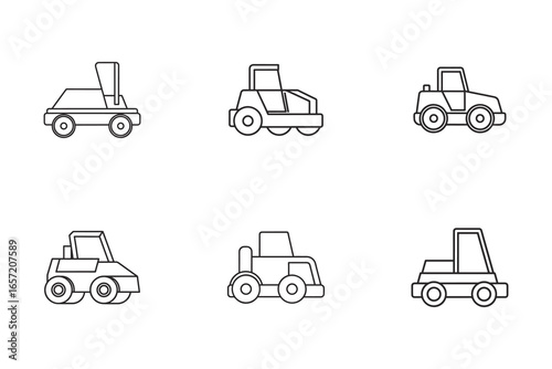 set of asphalt compactor icon vector line art illustration Isolated on White Background