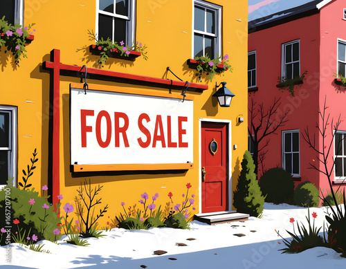 Signboard for sell with house background