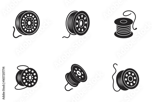Black and white vector collection of different sewing thread spools creative and elegant design for sewing crafts and fashion industry