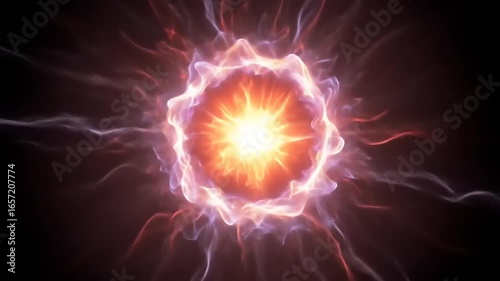 Vibrant energy explosion radiating from a central point, surrounded by swirling light effects