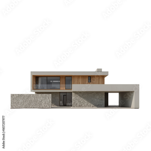 Modern Residence with Natural Stone Facade and Wood Accents