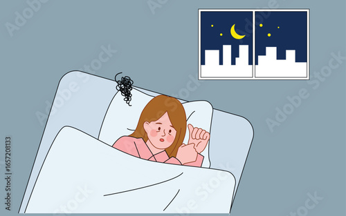 Insomnia Concept of Sleepless Night Woman in Bed