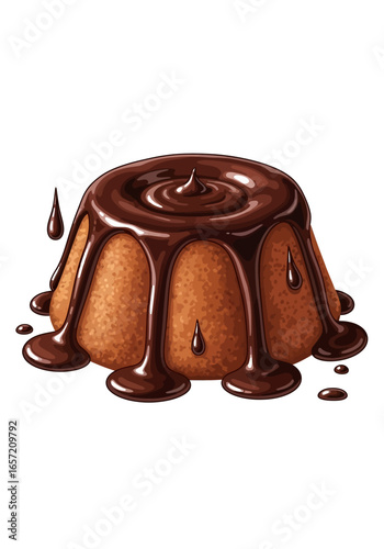 A delicious chocolate lava cake with rich dark chocolate sauce drizzled over the top.