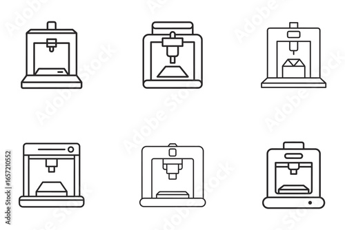 3d printer icon vector line art illustration Isolated on White Background