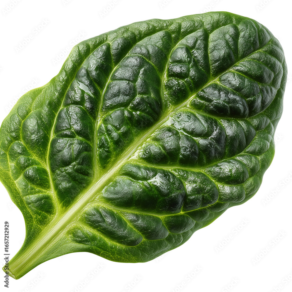 Obraz premium Fresh spinach leaf close up macro detail of healthy green vegetable food diet isolated on transparent background, png