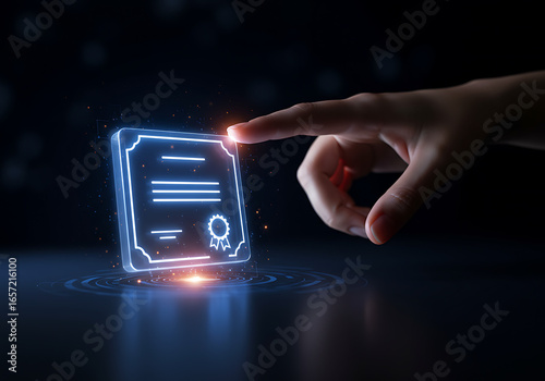 Digital Certificate Award Achievement Hand Touch