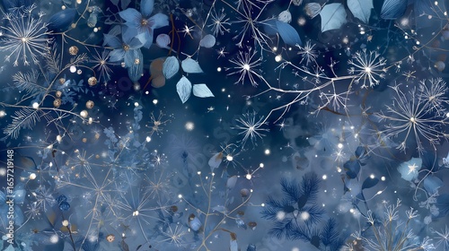 Indigo and Silver Mistletoe Holiday Illustration