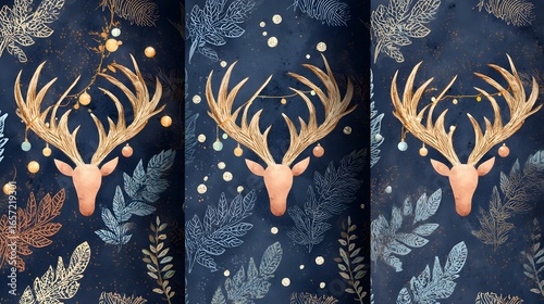 Hand‑Sketched Reindeer Antlers with Ornaments