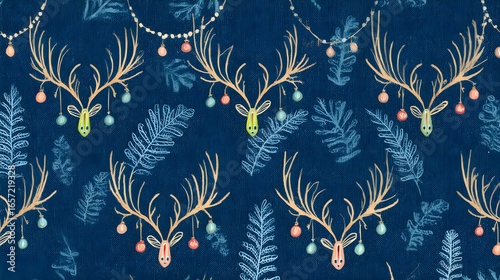 Hand-sketched Reindeer Antlers Holiday Pattern